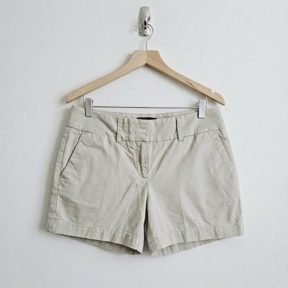 Ann Taylor LOFT Double Prong Closure Khaki Mid Rise Micro Bermuda Shorts